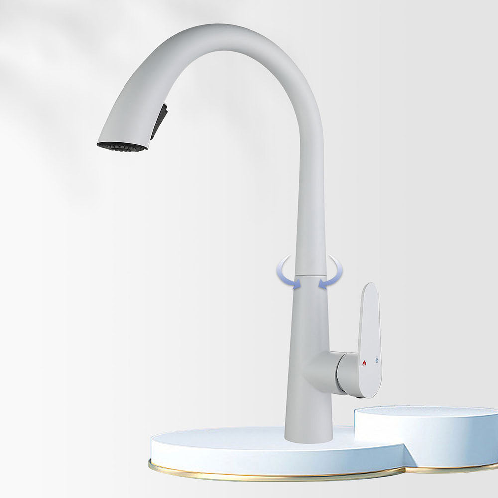 Contemporary High-Arc Kitchen Faucet Swivel Spout with Pull Down Sprayer Clearhalo 'Home Improvement' 'home_improvement' 'home_improvement_kitchen_faucets' 'Kitchen Faucets' 'Kitchen Remodel & Kitchen Fixtures' 'Kitchen Sinks & Faucet Components' 'kitchen_faucets' 7120002
