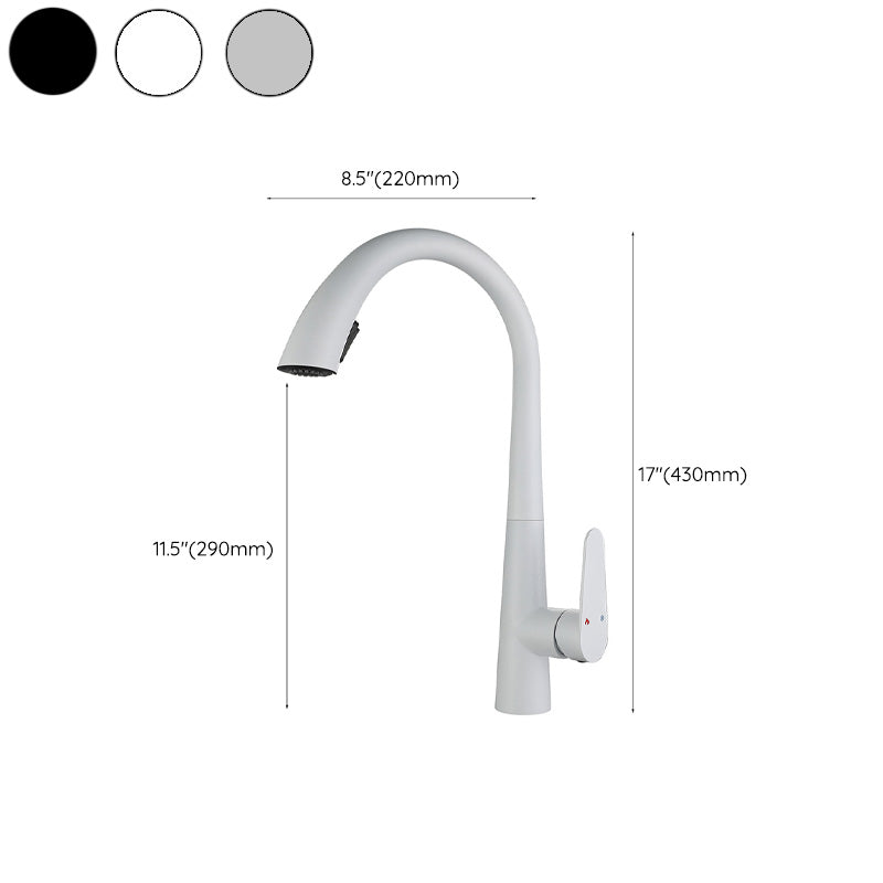Contemporary High-Arc Kitchen Faucet Swivel Spout with Pull Down Sprayer Clearhalo 'Home Improvement' 'home_improvement' 'home_improvement_kitchen_faucets' 'Kitchen Faucets' 'Kitchen Remodel & Kitchen Fixtures' 'Kitchen Sinks & Faucet Components' 'kitchen_faucets' 7120006