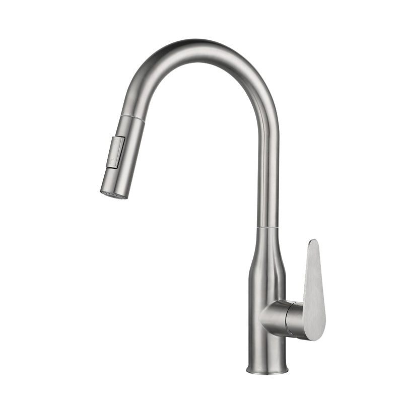 Kitchen Bar Faucet Swivel Spout 304 Stainless Steel with Pull Out Sprayer Silver No Sensor Clearhalo 'Home Improvement' 'home_improvement' 'home_improvement_kitchen_faucets' 'Kitchen Faucets' 'Kitchen Remodel & Kitchen Fixtures' 'Kitchen Sinks & Faucet Components' 'kitchen_faucets' 7120073