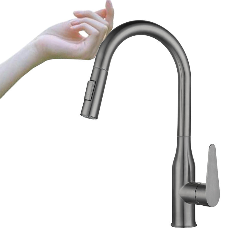 Kitchen Bar Faucet Swivel Spout 304 Stainless Steel with Pull Out Sprayer Grey Touch Clearhalo 'Home Improvement' 'home_improvement' 'home_improvement_kitchen_faucets' 'Kitchen Faucets' 'Kitchen Remodel & Kitchen Fixtures' 'Kitchen Sinks & Faucet Components' 'kitchen_faucets' 7120077
