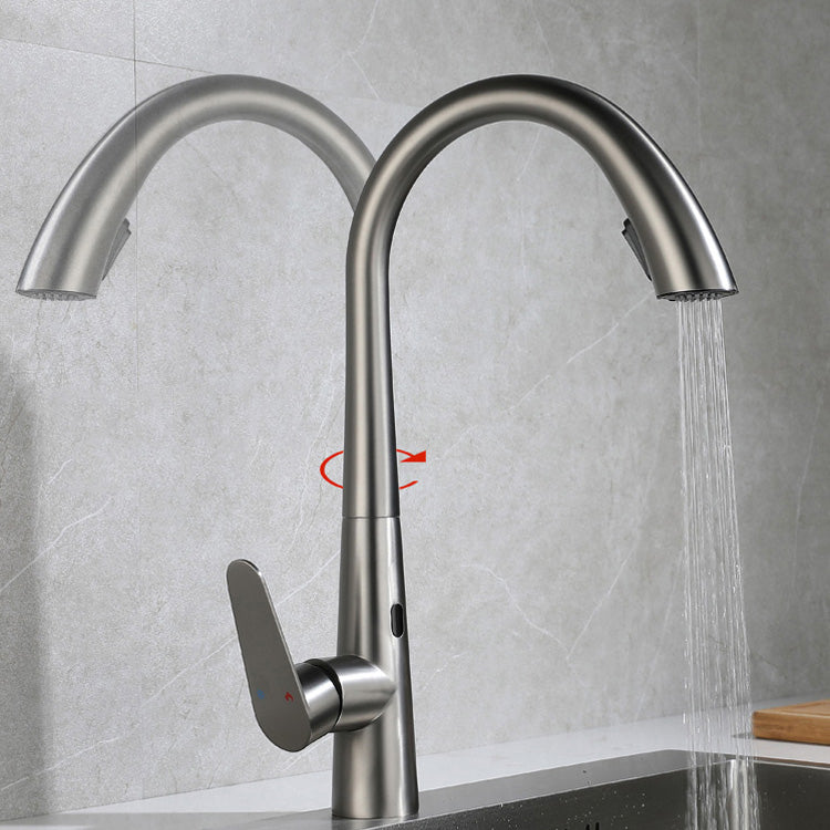Gooseneck Swivel Spout Kitchen Sink Faucet Touchless Sensor with Pull Down Sprayer Clearhalo 'Home Improvement' 'home_improvement' 'home_improvement_kitchen_faucets' 'Kitchen Faucets' 'Kitchen Remodel & Kitchen Fixtures' 'Kitchen Sinks & Faucet Components' 'kitchen_faucets' 7120087