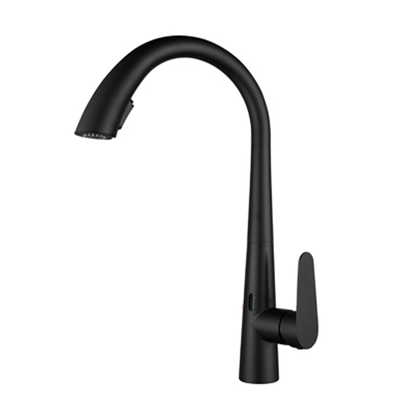 Gooseneck Swivel Spout Kitchen Sink Faucet Touchless Sensor with Pull Down Sprayer Black Sensor Clearhalo 'Home Improvement' 'home_improvement' 'home_improvement_kitchen_faucets' 'Kitchen Faucets' 'Kitchen Remodel & Kitchen Fixtures' 'Kitchen Sinks & Faucet Components' 'kitchen_faucets' 7120088