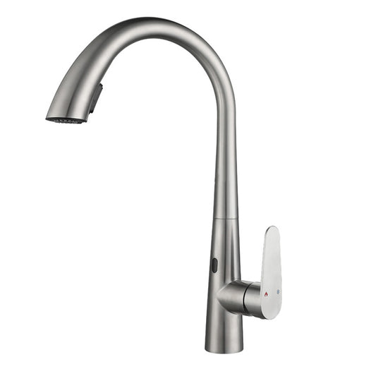 Gooseneck Swivel Spout Kitchen Sink Faucet Touchless Sensor with Pull Down Sprayer Clearhalo 'Home Improvement' 'home_improvement' 'home_improvement_kitchen_faucets' 'Kitchen Faucets' 'Kitchen Remodel & Kitchen Fixtures' 'Kitchen Sinks & Faucet Components' 'kitchen_faucets' 7120091