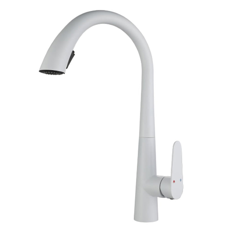 Gooseneck Swivel Spout Kitchen Sink Faucet Touchless Sensor with Pull Down Sprayer White No Sensor Clearhalo 'Home Improvement' 'home_improvement' 'home_improvement_kitchen_faucets' 'Kitchen Faucets' 'Kitchen Remodel & Kitchen Fixtures' 'Kitchen Sinks & Faucet Components' 'kitchen_faucets' 7120093