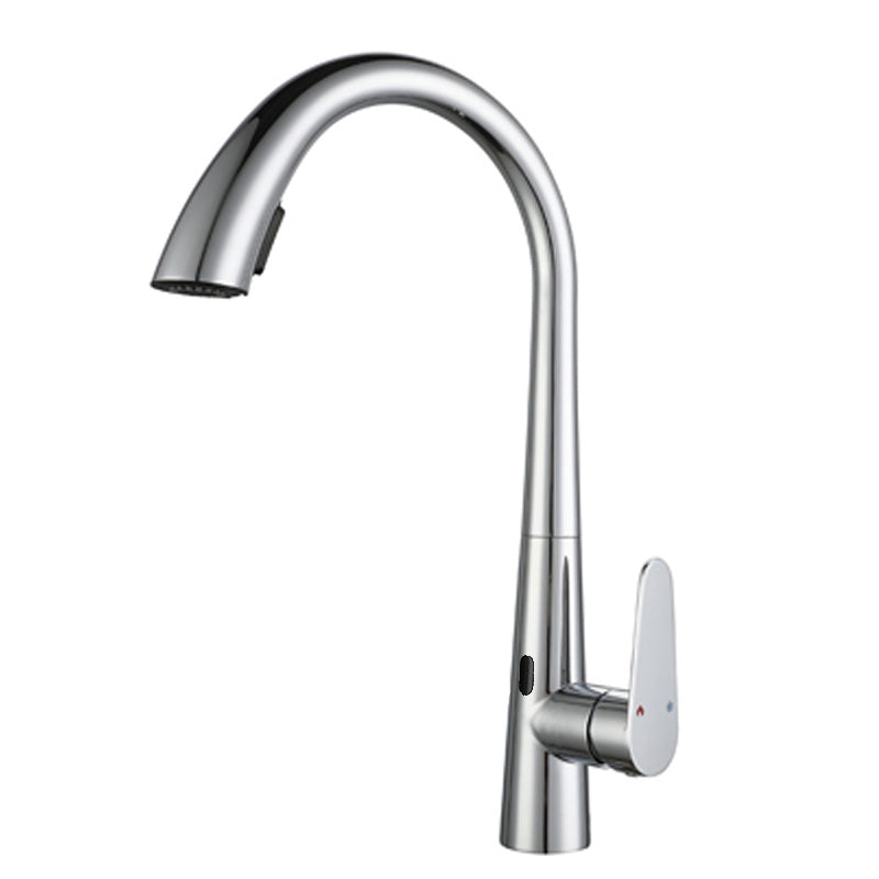 Gooseneck Swivel Spout Kitchen Sink Faucet Touchless Sensor with Pull Down Sprayer Chrome Sensor Clearhalo 'Home Improvement' 'home_improvement' 'home_improvement_kitchen_faucets' 'Kitchen Faucets' 'Kitchen Remodel & Kitchen Fixtures' 'Kitchen Sinks & Faucet Components' 'kitchen_faucets' 7120094