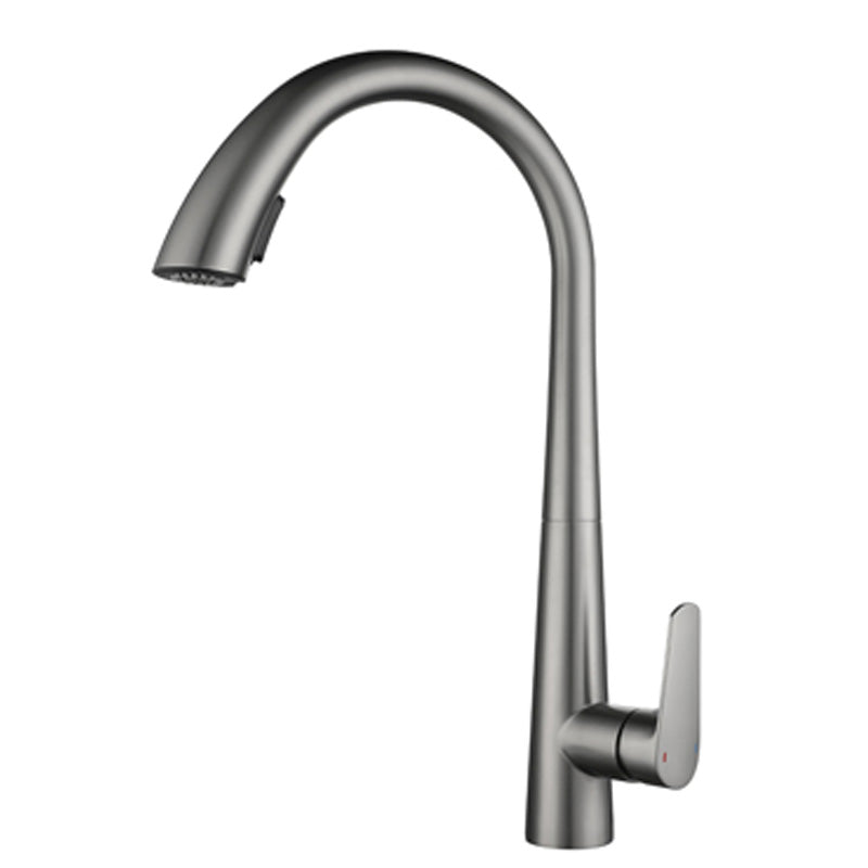 Gooseneck Swivel Spout Kitchen Sink Faucet Touchless Sensor with Pull Down Sprayer Grey No Sensor Clearhalo 'Home Improvement' 'home_improvement' 'home_improvement_kitchen_faucets' 'Kitchen Faucets' 'Kitchen Remodel & Kitchen Fixtures' 'Kitchen Sinks & Faucet Components' 'kitchen_faucets' 7120095