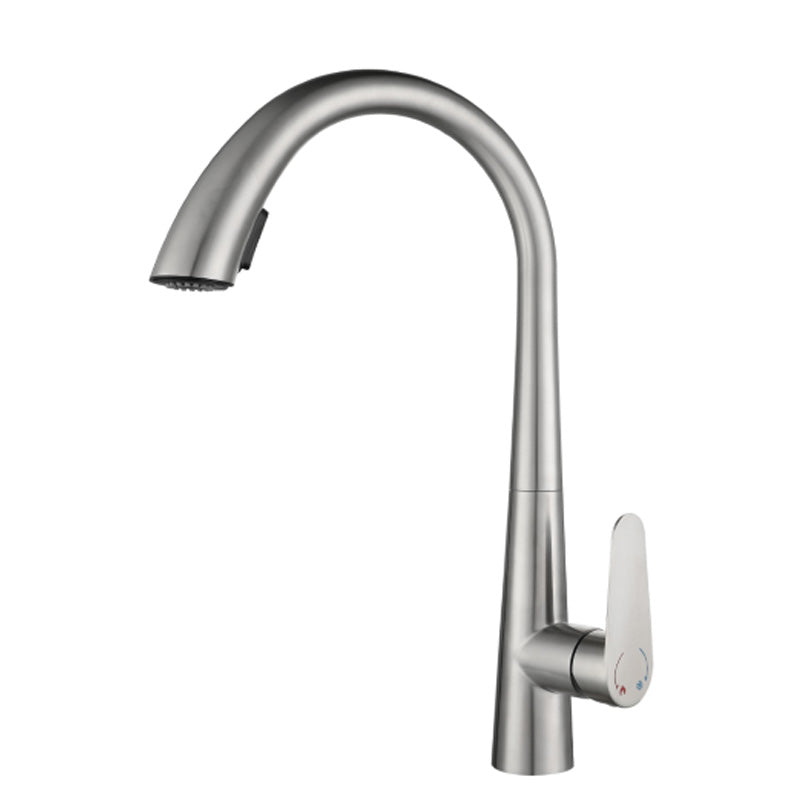 Gooseneck Swivel Spout Kitchen Sink Faucet Touchless Sensor with Pull Down Sprayer Silver No Sensor Clearhalo 'Home Improvement' 'home_improvement' 'home_improvement_kitchen_faucets' 'Kitchen Faucets' 'Kitchen Remodel & Kitchen Fixtures' 'Kitchen Sinks & Faucet Components' 'kitchen_faucets' 7120097