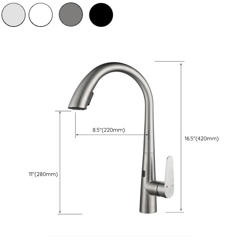 Gooseneck Swivel Spout Kitchen Sink Faucet Touchless Sensor with Pull Down Sprayer Clearhalo 'Home Improvement' 'home_improvement' 'home_improvement_kitchen_faucets' 'Kitchen Faucets' 'Kitchen Remodel & Kitchen Fixtures' 'Kitchen Sinks & Faucet Components' 'kitchen_faucets' 7120098