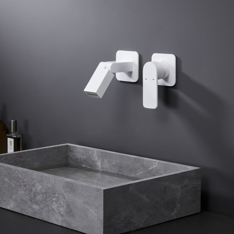 Modern Widespread Bathroom Faucet Metal Wall Mounted Bathroom Faucet White Clearhalo 'Bathroom Remodel & Bathroom Fixtures' 'Bathroom Sink Faucets' 'Bathroom Sinks & Faucet Components' 'bathroom_sink_faucets' 'Home Improvement' 'home_improvement' 'home_improvement_bathroom_sink_faucets' 7120205