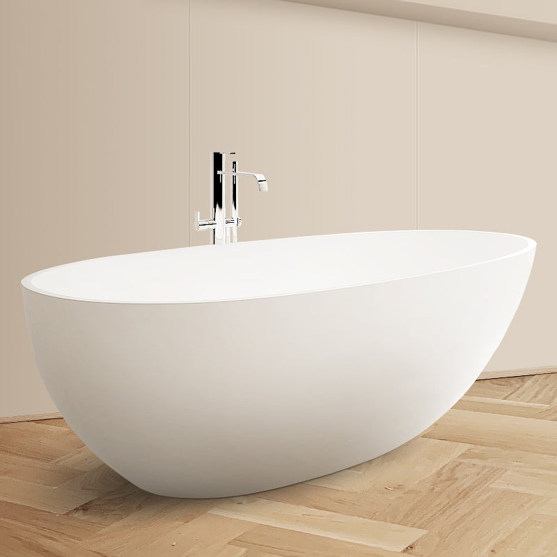 Oval Stand Alone Bath Soaking Acrylic White Modern Back to Wall Bathtub 67"L x 35"W x 22"H Clearhalo 'Bathroom Remodel & Bathroom Fixtures' 'Bathtubs' 'Home Improvement' 'home_improvement' 'home_improvement_bathtubs' 'Showers & Bathtubs' 7120501