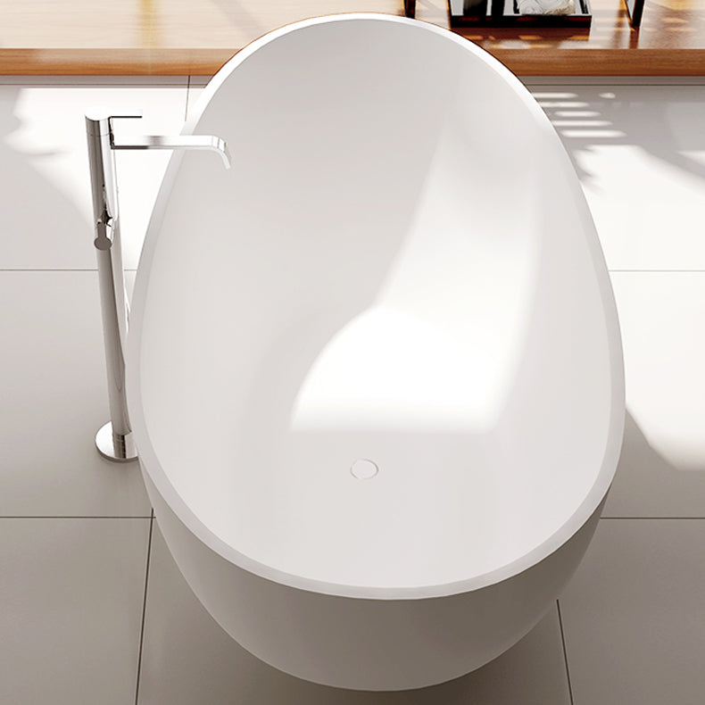 Oval Stand Alone Bath Soaking Acrylic White Modern Back to Wall Bathtub 63"L x 31"W x 21"H Clearhalo 'Bathroom Remodel & Bathroom Fixtures' 'Bathtubs' 'Home Improvement' 'home_improvement' 'home_improvement_bathtubs' 'Showers & Bathtubs' 7120503