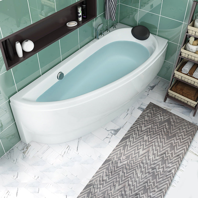 Back to Wall Corner Bathtub Acrylic White Modern Soaking Bath Left Tub with Silver 5-Piece Set Clearhalo 'Bathroom Remodel & Bathroom Fixtures' 'Bathtubs' 'Home Improvement' 'home_improvement' 'home_improvement_bathtubs' 'Showers & Bathtubs' 7121538