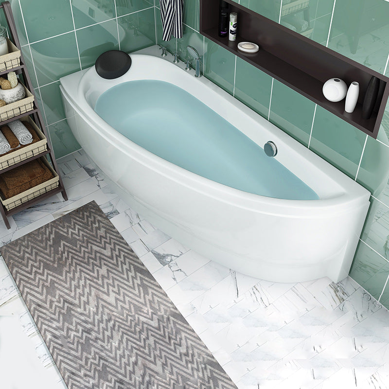 Back to Wall Corner Bathtub Acrylic White Modern Soaking Bath Right Tub with Silver 5-Piece Set Clearhalo 'Bathroom Remodel & Bathroom Fixtures' 'Bathtubs' 'Home Improvement' 'home_improvement' 'home_improvement_bathtubs' 'Showers & Bathtubs' 7121542