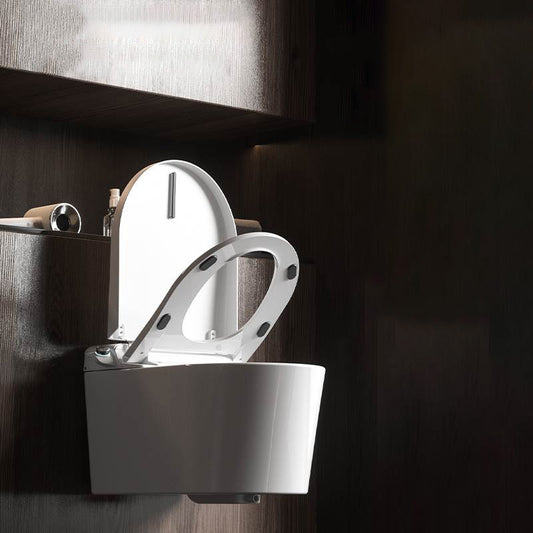 Contemporary Wall Hung Toilet Set in White Elongated Bowl Shape Clearhalo 'Bathroom Remodel & Bathroom Fixtures' 'Bidets' 'Home Improvement' 'home_improvement' 'home_improvement_bidets' 'Toilets & Bidets' 7123394