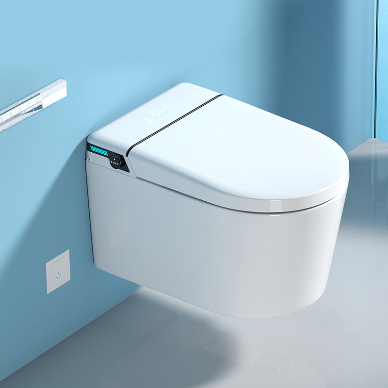 Elongated Wall Hung Toilet in White Ceramic Smart Toilet with Heated Seat Automatic Lid & Splash Proof Clearhalo 'Bathroom Remodel & Bathroom Fixtures' 'Bidets' 'Home Improvement' 'home_improvement' 'home_improvement_bidets' 'Toilets & Bidets' 7123504