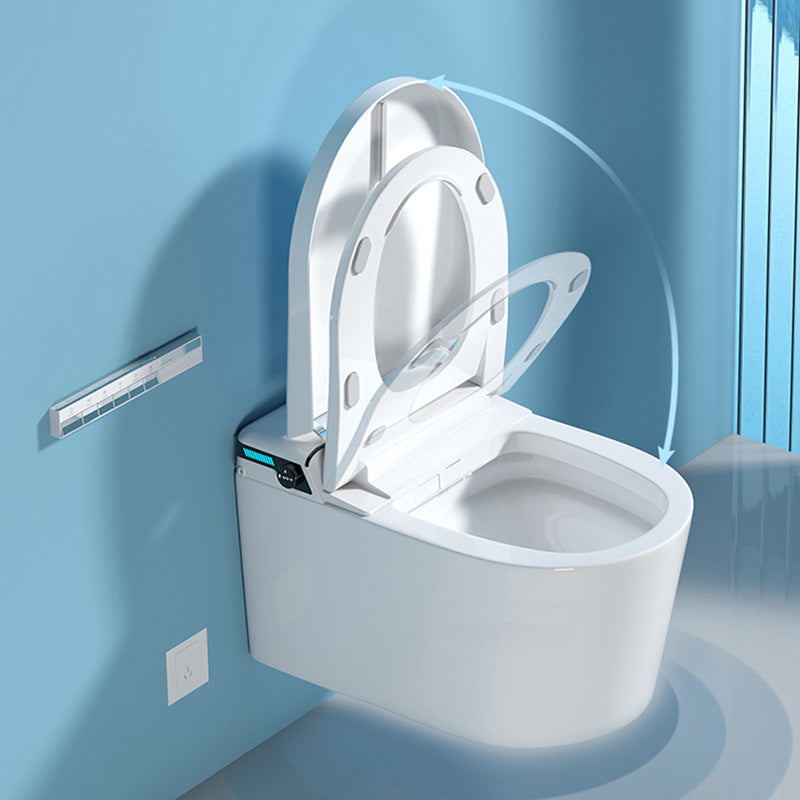 Elongated Wall Hung Toilet Set Foot Sensor Ceramic Wall Mounted Bidet in White Clearhalo 'Bathroom Remodel & Bathroom Fixtures' 'Bidets' 'Home Improvement' 'home_improvement' 'home_improvement_bidets' 'Toilets & Bidets' 7123544