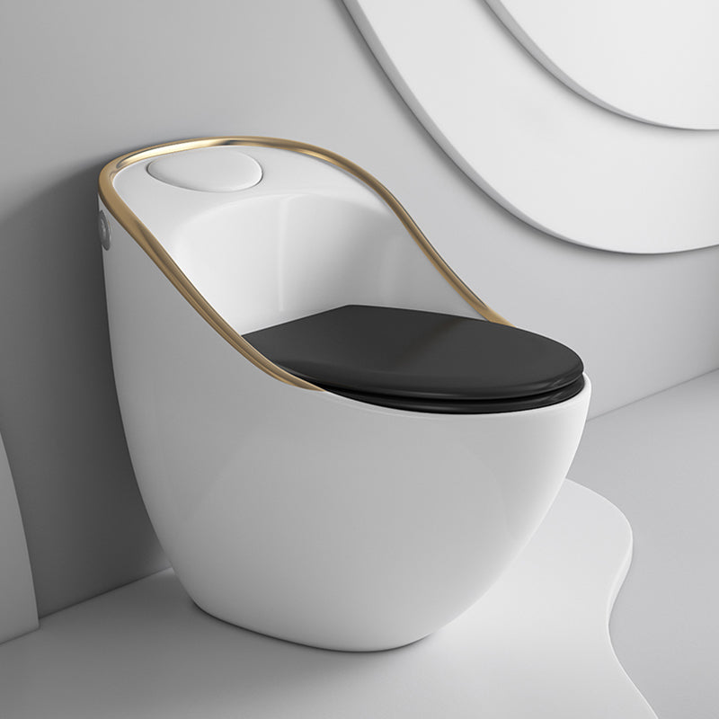Modern Toilet Bowl All In One Floor Mounted Porcelain Flush Toilet 18"L x 27"W x 26"H Black/ Gold Clearhalo 'Bathroom Remodel & Bathroom Fixtures' 'Home Improvement' 'home_improvement' 'home_improvement_toilets' 'Toilets & Bidets' 'Toilets' 7123667