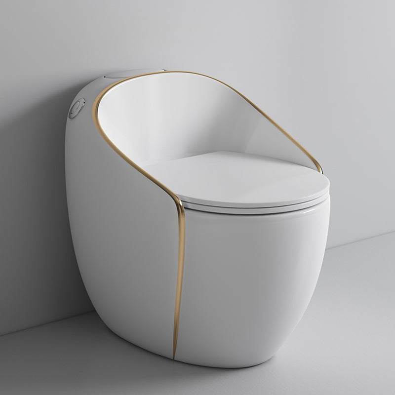 Modern Toilet Bowl All In One Floor Mounted Porcelain Flush Toilet 19"L x 25"W x 24"H White/ Gold Clearhalo 'Bathroom Remodel & Bathroom Fixtures' 'Home Improvement' 'home_improvement' 'home_improvement_toilets' 'Toilets & Bidets' 'Toilets' 7123674