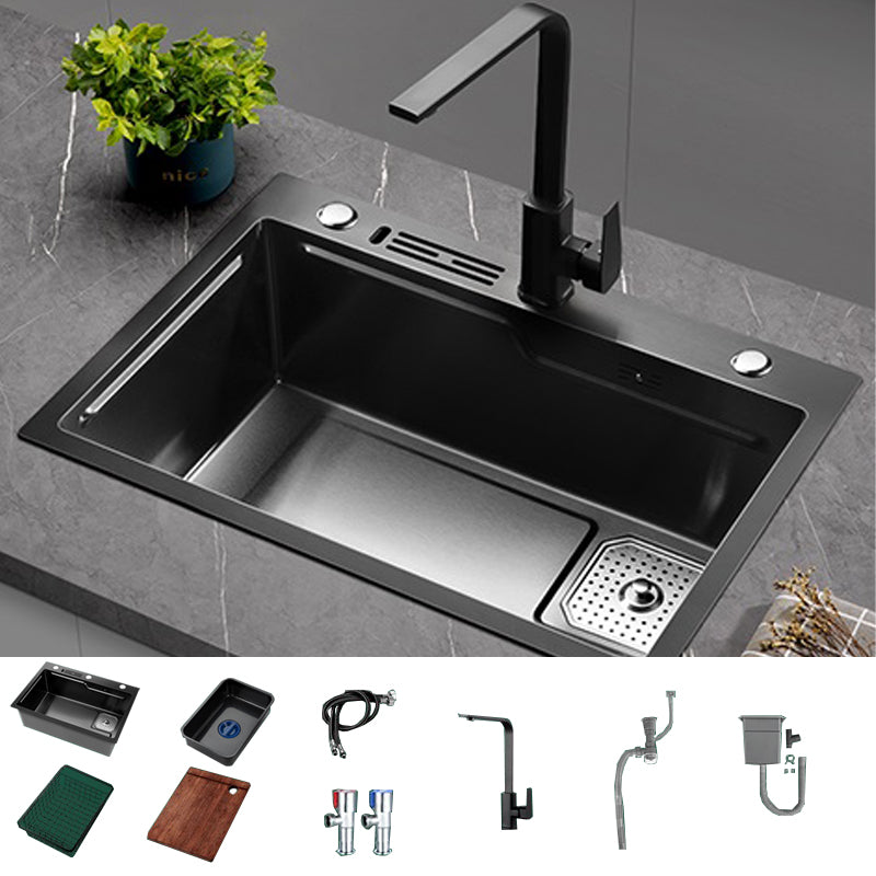 Noise-cancelling Design Kitchen Sink Stainless Steel Drop-In Kitchen Sink Sink with Faucet Square Faucet Clearhalo 'Home Improvement' 'home_improvement' 'home_improvement_kitchen_sinks' 'Kitchen Remodel & Kitchen Fixtures' 'Kitchen Sinks & Faucet Components' 'Kitchen Sinks' 'kitchen_sinks' 7126111