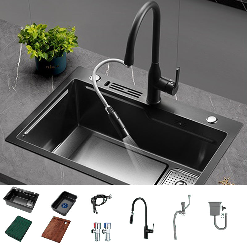 Noise-cancelling Design Kitchen Sink Stainless Steel Drop-In Kitchen Sink Sink with Faucet Pull Out Faucet Clearhalo 'Home Improvement' 'home_improvement' 'home_improvement_kitchen_sinks' 'Kitchen Remodel & Kitchen Fixtures' 'Kitchen Sinks & Faucet Components' 'Kitchen Sinks' 'kitchen_sinks' 7126113