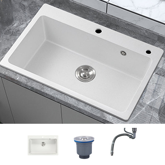 Modern Style Kitchen Sink Overflow Hole Design Drop-In Quartz Kitchen Sink in White Sink Only None