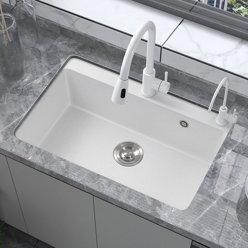 Modern Style Kitchen Sink Overflow Hole Design Drop-In Quartz Kitchen Sink in White 24"L x 18"W x 9"H Sink with Faucet Double Tap for Water Purification Clearhalo 'Home Improvement' 'home_improvement' 'home_improvement_kitchen_sinks' 'Kitchen Remodel & Kitchen Fixtures' 'Kitchen Sinks & Faucet Components' 'Kitchen Sinks' 'kitchen_sinks' 7126184