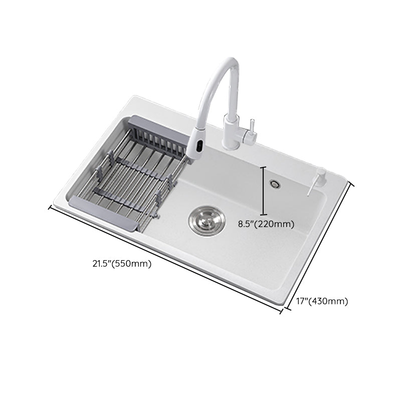 Modern Style Kitchen Sink Overflow Hole Design Drop-In Quartz Kitchen Sink in White Clearhalo 'Home Improvement' 'home_improvement' 'home_improvement_kitchen_sinks' 'Kitchen Remodel & Kitchen Fixtures' 'Kitchen Sinks & Faucet Components' 'Kitchen Sinks' 'kitchen_sinks' 7126199