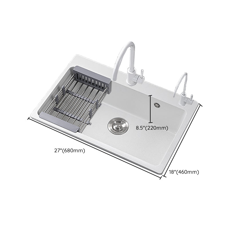 Modern Style Kitchen Sink Overflow Hole Design Drop-In Quartz Kitchen Sink in White Clearhalo 'Home Improvement' 'home_improvement' 'home_improvement_kitchen_sinks' 'Kitchen Remodel & Kitchen Fixtures' 'Kitchen Sinks & Faucet Components' 'Kitchen Sinks' 'kitchen_sinks' 7126213