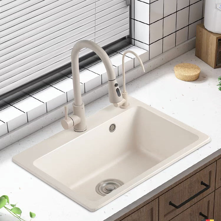 Modern Style Kitchen Sink Overflow Hole Design Drop-In Quartz Kitchen Sink in Beige 24"L x 18"W x 8"H Sink with Faucet Double Tap for Water Purification Clearhalo 'Home Improvement' 'home_improvement' 'home_improvement_kitchen_sinks' 'Kitchen Remodel & Kitchen Fixtures' 'Kitchen Sinks & Faucet Components' 'Kitchen Sinks' 'kitchen_sinks' 7126220