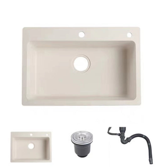 Modern Style Kitchen Sink Overflow Hole Design Drop-In Quartz Kitchen Sink in Beige Sink Only None