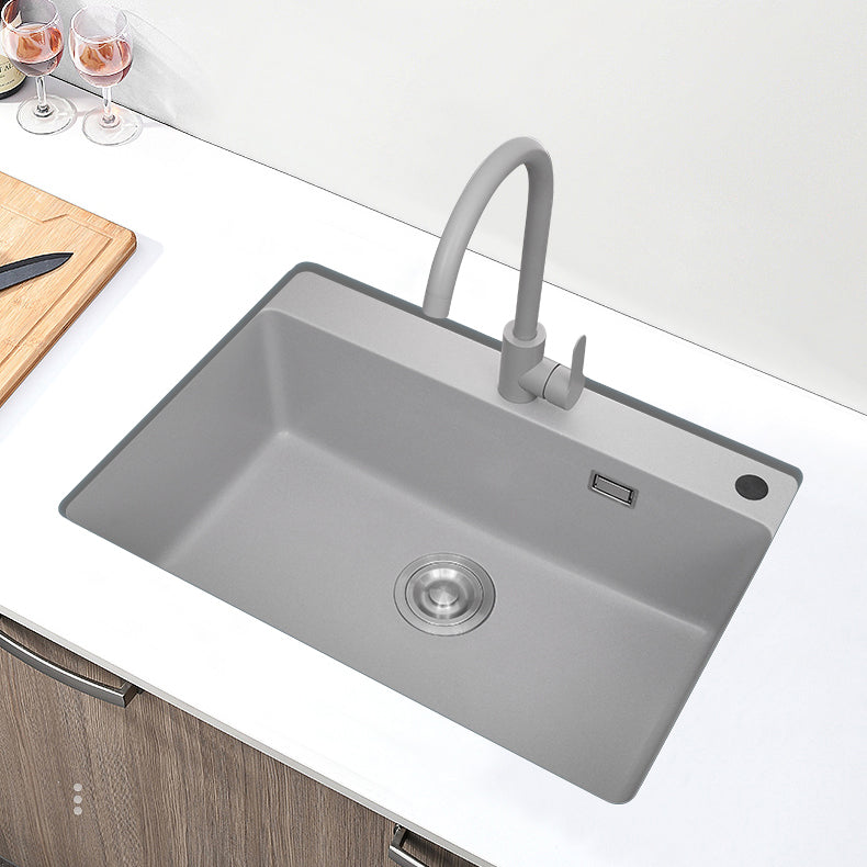 Modern Style Kitchen Sink Overflow Hole Design Drop-In Quartz Kitchen Sink 24"L x 18"W x 9"H Sink with Faucet Round Faucet Clearhalo 'Home Improvement' 'home_improvement' 'home_improvement_kitchen_sinks' 'Kitchen Remodel & Kitchen Fixtures' 'Kitchen Sinks & Faucet Components' 'Kitchen Sinks' 'kitchen_sinks' 7126259
