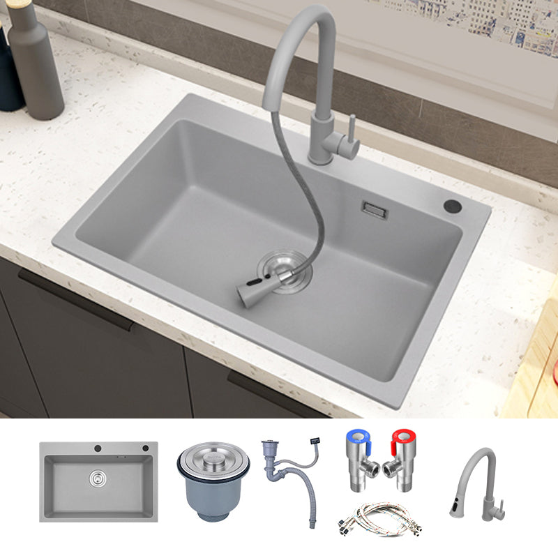 Modern Style Kitchen Sink Overflow Hole Design Drop-In Quartz Kitchen Sink Sink with Faucet Pull Out Faucet Clearhalo 'Home Improvement' 'home_improvement' 'home_improvement_kitchen_sinks' 'Kitchen Remodel & Kitchen Fixtures' 'Kitchen Sinks & Faucet Components' 'Kitchen Sinks' 'kitchen_sinks' 7126260