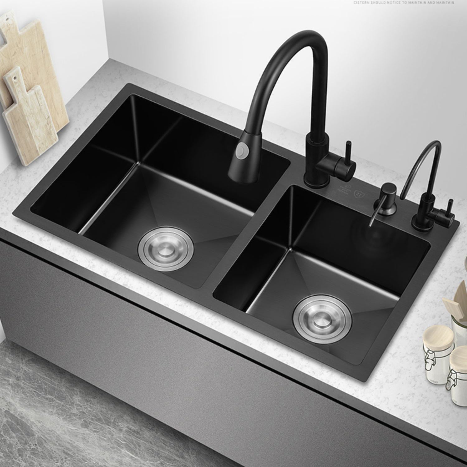 Kitchen Double Sink Stainless Steel Drop-In Kitchen Sink in Black Clearhalo 'Home Improvement' 'home_improvement' 'home_improvement_kitchen_sinks' 'Kitchen Remodel & Kitchen Fixtures' 'Kitchen Sinks & Faucet Components' 'Kitchen Sinks' 'kitchen_sinks' 7126321