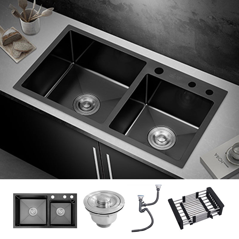 Kitchen Double Sink Stainless Steel Drop-In Kitchen Sink in Black Sink Only None Clearhalo 'Home Improvement' 'home_improvement' 'home_improvement_kitchen_sinks' 'Kitchen Remodel & Kitchen Fixtures' 'Kitchen Sinks & Faucet Components' 'Kitchen Sinks' 'kitchen_sinks' 7126322