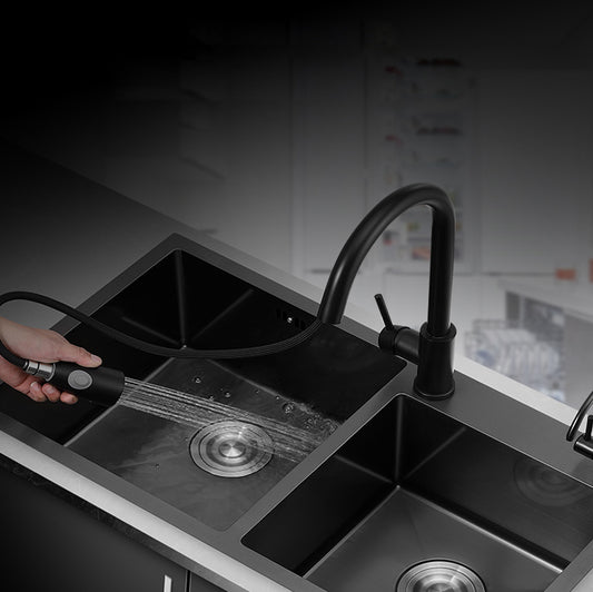 Kitchen Double Sink Stainless Steel Drop-In Kitchen Sink in Black Clearhalo 'Home Improvement' 'home_improvement' 'home_improvement_kitchen_sinks' 'Kitchen Remodel & Kitchen Fixtures' 'Kitchen Sinks & Faucet Components' 'Kitchen Sinks' 'kitchen_sinks' 7126328