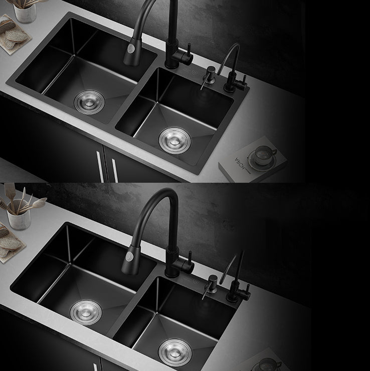 Kitchen Double Sink Stainless Steel Drop-In Kitchen Sink in Black Clearhalo 'Home Improvement' 'home_improvement' 'home_improvement_kitchen_sinks' 'Kitchen Remodel & Kitchen Fixtures' 'Kitchen Sinks & Faucet Components' 'Kitchen Sinks' 'kitchen_sinks' 7126330