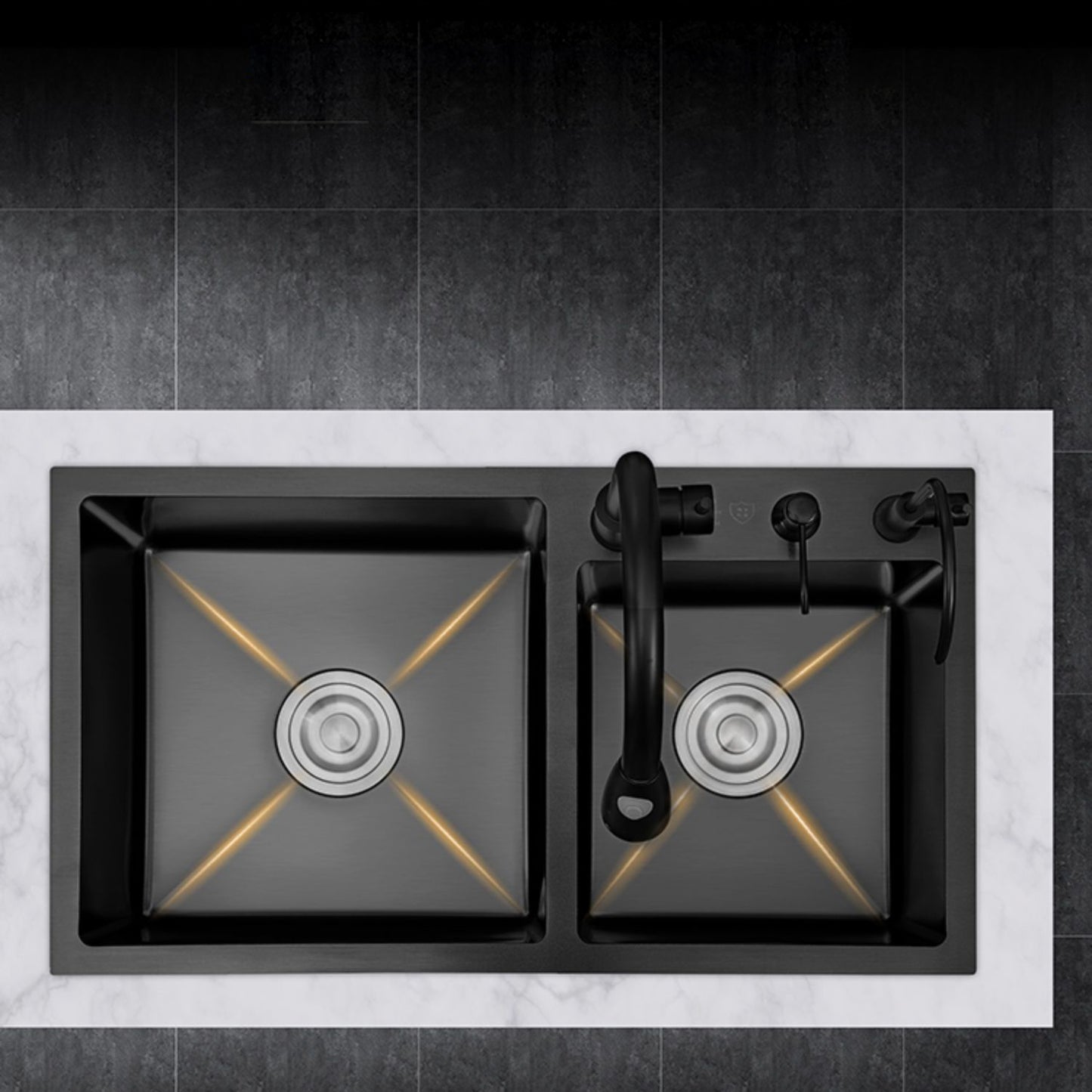 Kitchen Double Sink Stainless Steel Drop-In Kitchen Sink in Black Clearhalo 'Home Improvement' 'home_improvement' 'home_improvement_kitchen_sinks' 'Kitchen Remodel & Kitchen Fixtures' 'Kitchen Sinks & Faucet Components' 'Kitchen Sinks' 'kitchen_sinks' 7126334