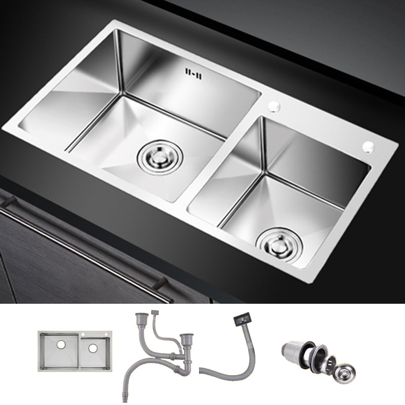 Kitchen Double Sink Stainless Steel Modern Style Drop-In Kitchen Sink Sink Only None Clearhalo 'Home Improvement' 'home_improvement' 'home_improvement_kitchen_sinks' 'Kitchen Remodel & Kitchen Fixtures' 'Kitchen Sinks & Faucet Components' 'Kitchen Sinks' 'kitchen_sinks' 7126361