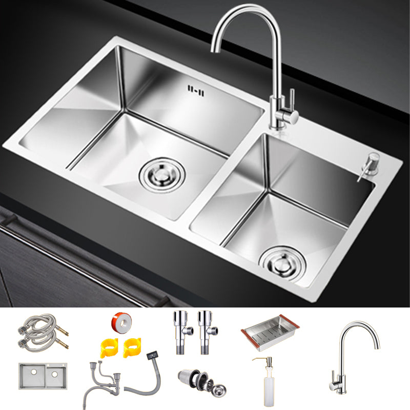 Kitchen Double Sink Stainless Steel Modern Style Drop-In Kitchen Sink Sink with Faucet Round Faucet Clearhalo 'Home Improvement' 'home_improvement' 'home_improvement_kitchen_sinks' 'Kitchen Remodel & Kitchen Fixtures' 'Kitchen Sinks & Faucet Components' 'Kitchen Sinks' 'kitchen_sinks' 7126362