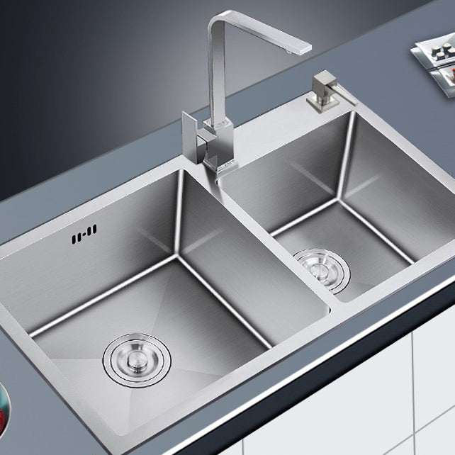 Kitchen Double Sink Stainless Steel Modern Style Drop-In Kitchen Sink Clearhalo 'Home Improvement' 'home_improvement' 'home_improvement_kitchen_sinks' 'Kitchen Remodel & Kitchen Fixtures' 'Kitchen Sinks & Faucet Components' 'Kitchen Sinks' 'kitchen_sinks' 7126363