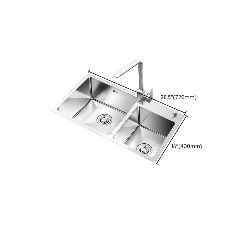Kitchen Double Sink Stainless Steel Modern Style Drop-In Kitchen Sink Clearhalo 'Home Improvement' 'home_improvement' 'home_improvement_kitchen_sinks' 'Kitchen Remodel & Kitchen Fixtures' 'Kitchen Sinks & Faucet Components' 'Kitchen Sinks' 'kitchen_sinks' 7126372