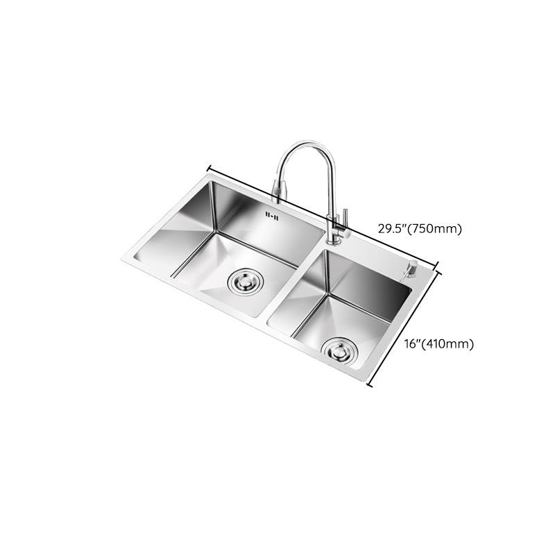 Kitchen Double Sink Stainless Steel Modern Style Drop-In Kitchen Sink Clearhalo 'Home Improvement' 'home_improvement' 'home_improvement_kitchen_sinks' 'Kitchen Remodel & Kitchen Fixtures' 'Kitchen Sinks & Faucet Components' 'Kitchen Sinks' 'kitchen_sinks' 7126377