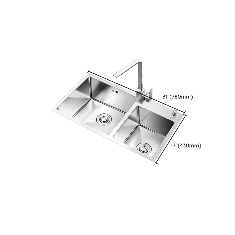 Kitchen Double Sink Stainless Steel Modern Style Drop-In Kitchen Sink Clearhalo 'Home Improvement' 'home_improvement' 'home_improvement_kitchen_sinks' 'Kitchen Remodel & Kitchen Fixtures' 'Kitchen Sinks & Faucet Components' 'Kitchen Sinks' 'kitchen_sinks' 7126380