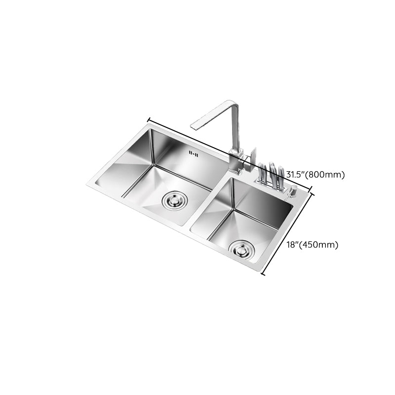 Kitchen Double Sink Stainless Steel Modern Style Drop-In Kitchen Sink Clearhalo 'Home Improvement' 'home_improvement' 'home_improvement_kitchen_sinks' 'Kitchen Remodel & Kitchen Fixtures' 'Kitchen Sinks & Faucet Components' 'Kitchen Sinks' 'kitchen_sinks' 7126391