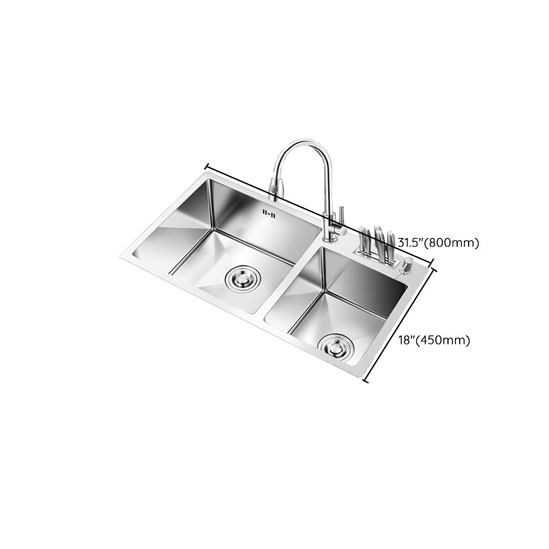 Kitchen Double Sink Stainless Steel Modern Style Drop-In Kitchen Sink Clearhalo 'Home Improvement' 'home_improvement' 'home_improvement_kitchen_sinks' 'Kitchen Remodel & Kitchen Fixtures' 'Kitchen Sinks & Faucet Components' 'Kitchen Sinks' 'kitchen_sinks' 7126392