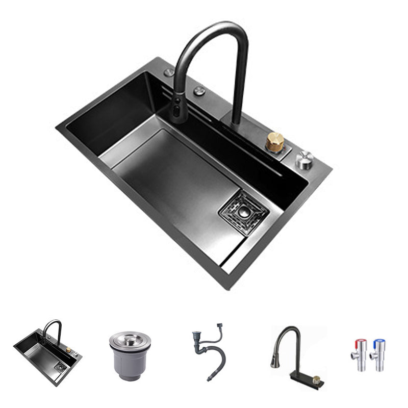Contemporary Kitchen Sink Stainless Steel Rectangular Shape Kitchen Sink 27"L x 18"W x 9"H Sink with Faucet Pull Out Faucet Clearhalo 'Home Improvement' 'home_improvement' 'home_improvement_kitchen_sinks' 'Kitchen Remodel & Kitchen Fixtures' 'Kitchen Sinks & Faucet Components' 'Kitchen Sinks' 'kitchen_sinks' 7126394