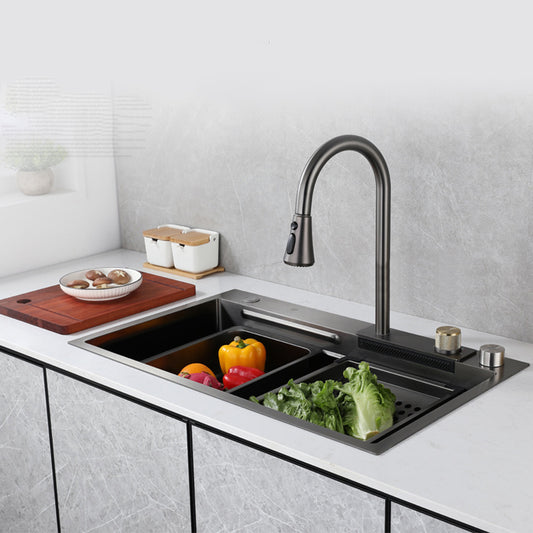 Contemporary Kitchen Sink Stainless Steel Rectangular Shape Kitchen Sink Clearhalo 'Home Improvement' 'home_improvement' 'home_improvement_kitchen_sinks' 'Kitchen Remodel & Kitchen Fixtures' 'Kitchen Sinks & Faucet Components' 'Kitchen Sinks' 'kitchen_sinks' 7126396