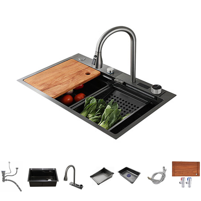 Stainless Steel Kitchen Sink Rectangular Shape Kitchen Sink with Drain Strainer Kit 29.5"L x 18.1"W x 8.7"H Sink with Faucet Round Faucet Clearhalo 'Home Improvement' 'home_improvement' 'home_improvement_kitchen_sinks' 'Kitchen Remodel & Kitchen Fixtures' 'Kitchen Sinks & Faucet Components' 'Kitchen Sinks' 'kitchen_sinks' 7126410