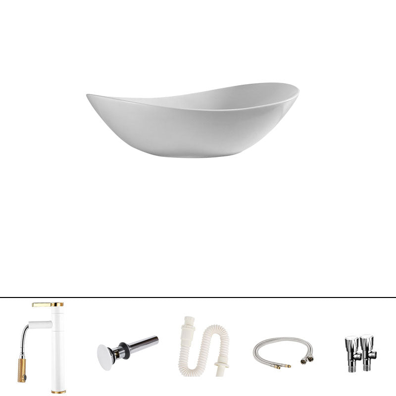 Contemporary Vessel Bathroom Sink Porcelain Vessel Lavatory Sink White Pull Out Faucet Clearhalo 'Bathroom Remodel & Bathroom Fixtures' 'Bathroom Sinks & Faucet Components' 'Bathroom Sinks' 'bathroom_sink' 'Home Improvement' 'home_improvement' 'home_improvement_bathroom_sink' 7126425