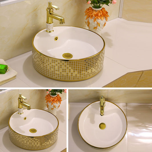 Glam Vessel Lavatory Sink Oval Porcelain with Faucet Vessel Sink Clearhalo 'Bathroom Remodel & Bathroom Fixtures' 'Bathroom Sinks & Faucet Components' 'Bathroom Sinks' 'bathroom_sink' 'Home Improvement' 'home_improvement' 'home_improvement_bathroom_sink' 7126451